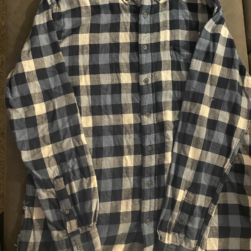 Plaid Button-Up Shirt in Blue and White